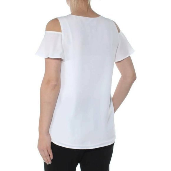 Calvin Klein Womens White Cold Shoulder Top Size M - Picture 2 of 3
